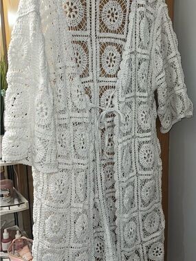 Solitaire Cream Crochet Open-Knit Women's Sweater